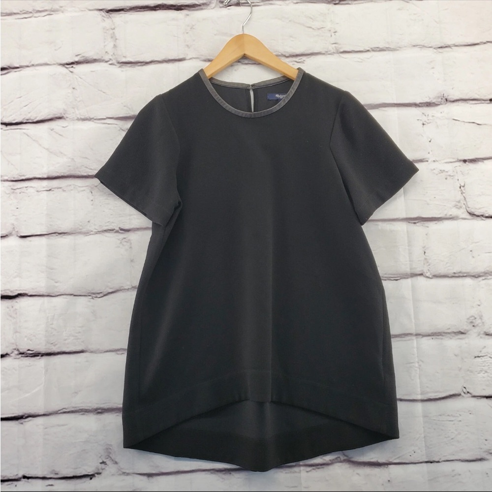 MADEWELL Womens XSmall Oversized Faux Leather Trim Black Short Sleeve shirt